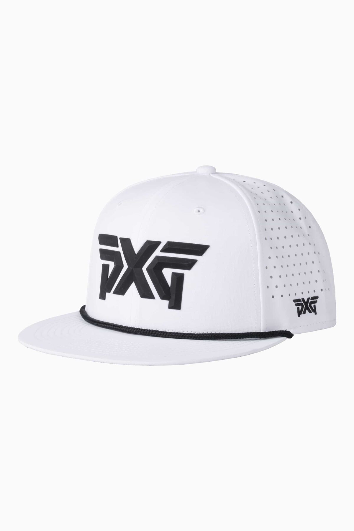 Men's 6-Panel High Crown Snapback Cap - White/Black Logo - One Size White & Black